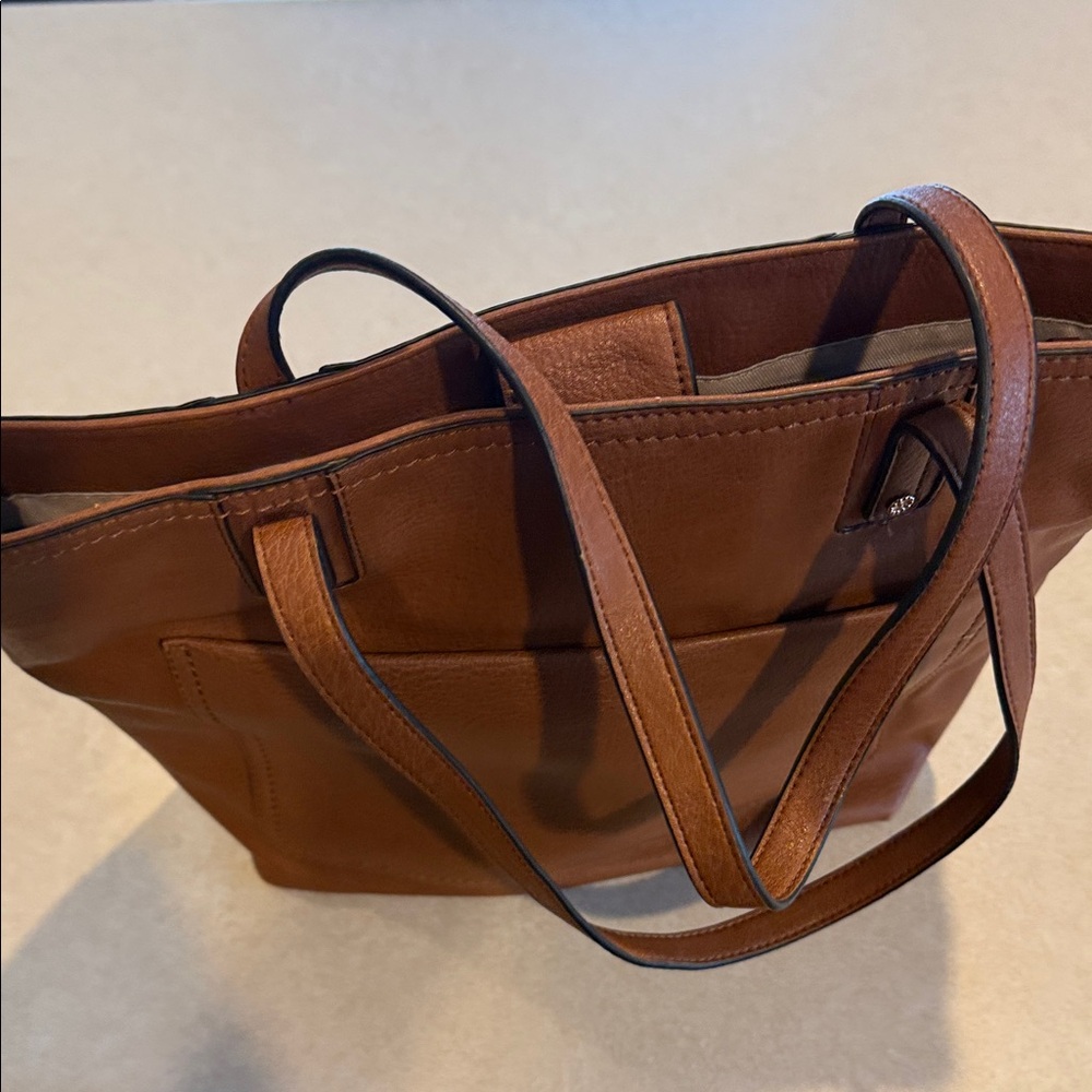 Brown Leather Tote Bag with Cream Wallet - Picture 3 of 5